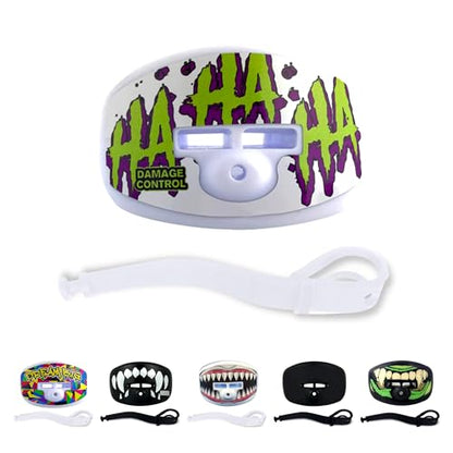 DAMAGE CONTROL Pacifier Mouthpiece – Football Mouthguard with Helmet Strap, Protects Teeth, Jaw & Mouth – Mouth Piece for Sports, No Boiling, Allows Airflow – Gear for Adults & Youth (HA HA HA) - color: Ha Ha Ha