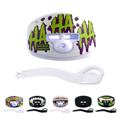 DAMAGE CONTROL Pacifier Mouthpiece – Football Mouthguard with Helmet Strap, Protects Teeth, Jaw & Mouth – Mouth Piece for Sports, No Boiling, Allows Airflow – Gear for Adults & Youth (HA HA HA) - color: Ha Ha Ha