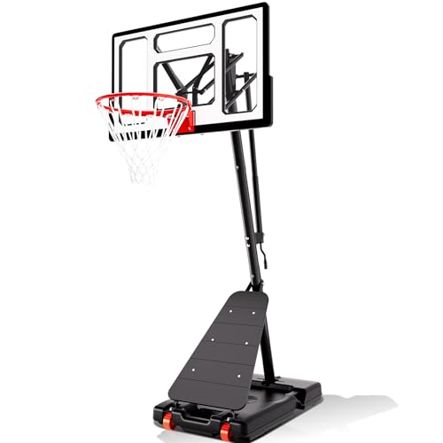 AWII SPORT Basketball Hoop Outdoor 40&44&48 Inch Impact Backboard, 5.3-10FT Height Adjustable Basketball Hoop Goal System with Portable Wheels for Adults