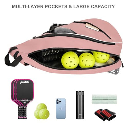 Goloni Pickleball Bag for Women Men, Convertible Pickleball Backpack Sling Bag with Fence Hook, Waterproof Polyester Paddle Bag with Multiple Compartments - color: Pink