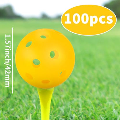 100 Pack Yellow Practice Golf Balls 42mm Plastic Golf Balls Limited Fligh Training Golf Balls AdecortalkBulk for Backyard Swing Practice Driving Range Indoor Outdoor Use