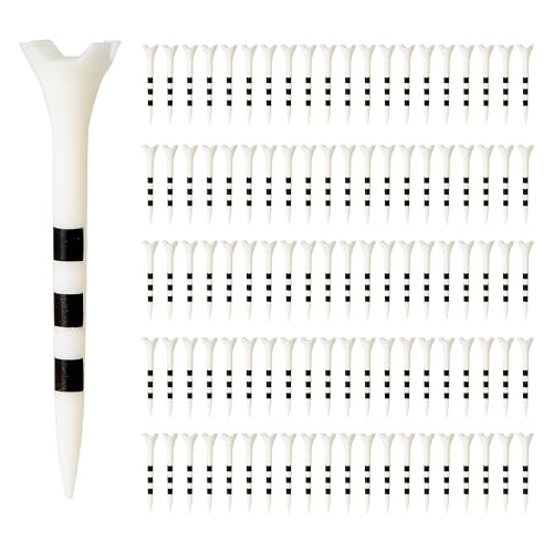 Amazon Basics Golf Tees with Height Marker System- Recycled Plastic Tees with 4-Prong Head - Golf Course Accessories - White - 100 Pack - size: 2 3/4"