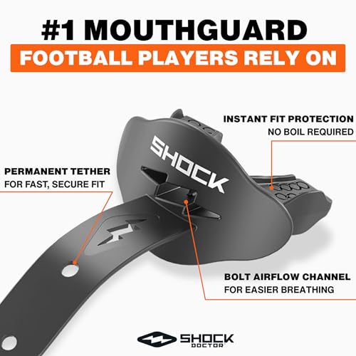 Shock Doctor Bolt Lipguard, Adult Mouth Guard Football with Strap. Mouthguard One Size Fits All - color: Royal
