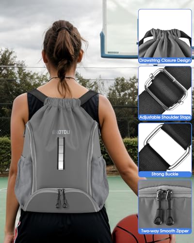 BROTOU Soccer Drawstring Backpack, Basketball Bag, Volleyball Football Bags with Ball and Shoe Compartment - color: Gray