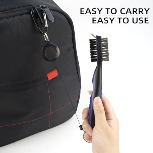 Golf Club Brush and Groove Cleaner Retractable Zip-Line Golf Cleaning Tool Golf Club Brushes with Aluminum Carabiner Oversized Head Spike Non-Slip Handle Grip Golf Club Cleaner Golf Bag Brush Tools