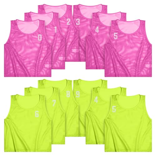 Boyiee Pinnies Scrimmage Vests, Nylon Mesh Team Practice Jersey Youth Pinnies for Sports Basketball Soccer Football - color: Fluorescent Green, Pink