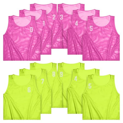 Boyiee Pinnies Scrimmage Vests, Nylon Mesh Team Practice Jersey Youth Pinnies for Sports Basketball Soccer Football - color: Fluorescent Green, Pink
