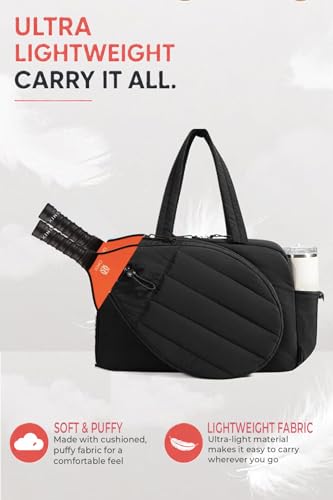 Pickleball,Tennis Racket Bag,Gym Bag for Women,Man. Quilted, Holds 2 Rackets with Shoe Compartment. Sport Bag for Gym, Court, Travel Duffle Bag - color: Black