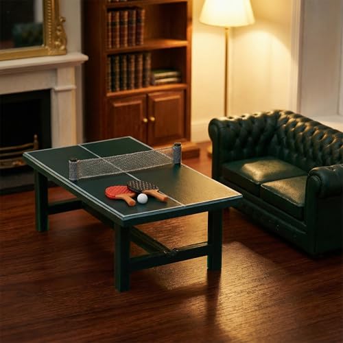NUOBESTY Miniature Table Tennis Set for Dollhouse, Mini Ping Pong Table with 2 Rackets and Ball Doll House Sports Decor for Fairy Garden, Cake Topper, Photo Prop Scene, Collectors