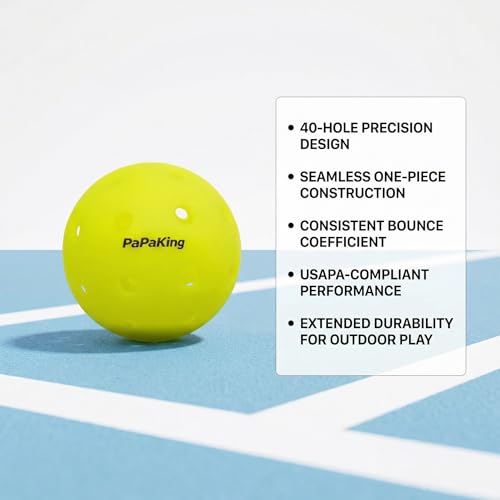 12 Pack Premium Pickleball Balls, Outdoor 40 Holes Pickleballs, High Visibility, Perfectly Balanced with High Bounce True Flight, Seamless Roto-Molded Crack-Resistant Design