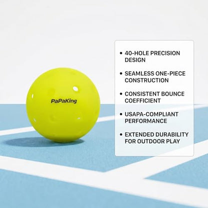 12 Pack Premium Pickleball Balls, Outdoor 40 Holes Pickleballs, High Visibility, Perfectly Balanced with High Bounce True Flight, Seamless Roto-Molded Crack-Resistant Design