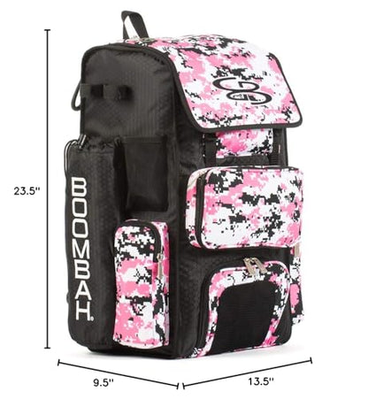 Boombah Superpack Bat Pack - Backpack Version (no wheels) - Holds 4 Bats - Camo Series - Multiple Color Options - color: Black/Pink