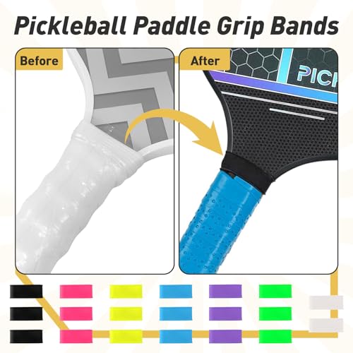 20pcs Pickleball Paddle Grip Bands for Pickleball Lovers, Tennis Paddle Fixing Grip Tape with Silicone Ring Stretchy - 7 Color Tennis Racket Handle Rubber/Grip Finishing Ring