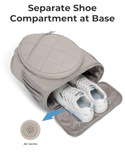 Drawstring Tennis Backpack, Puffer Tennis Racket Bag with Shoe Compartment & Wet Pocket Gym Bag for Women, Suitable for Pickleball Tennis Badminton - color: Camel