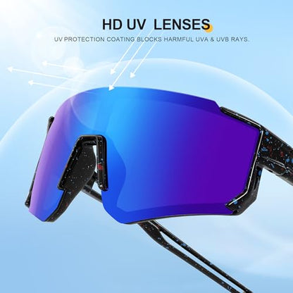 3PACK Kids Sunglasses Youth Baseball Sunglasses for Boys Girls Age 4-12,Softball Sports Cycling Goggles UV Protection - color: A05-black+deep Blue+black Red