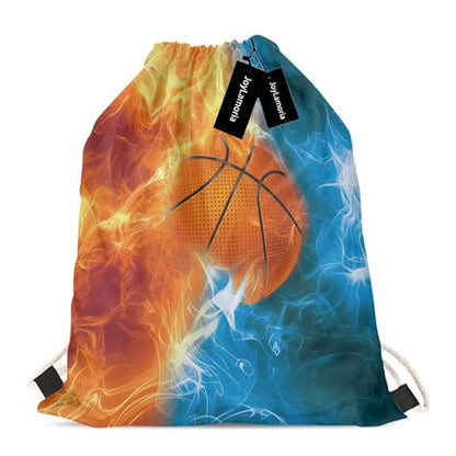 Mumeson Gym Bag Drawstring Bag Small Shoulder Bag Women Crossbody Backpack with Strap, Fire Basketball Pattern - color: Fire Basketball Pattern
