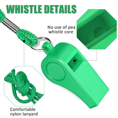 Flutesan 48 Pcs Whistles Bulk with Lanyard Sports Loud Crisp Sound Whistles for Coach Referees Training Emergency - color: Green