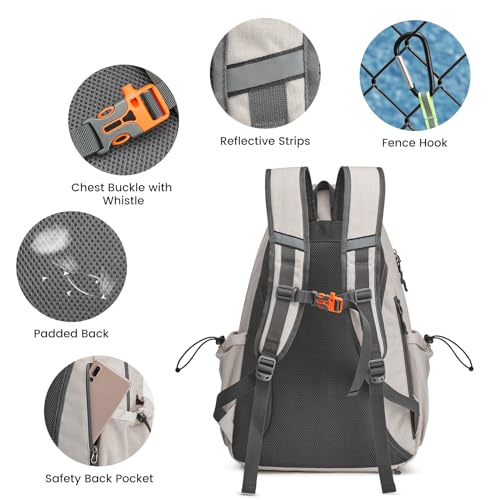 G4Free Tennis Bag, Tennis Backpack for Women Men, Large Pickleball Bag, Holds 4 Rackets with Shoe Compartment - color: Ivory