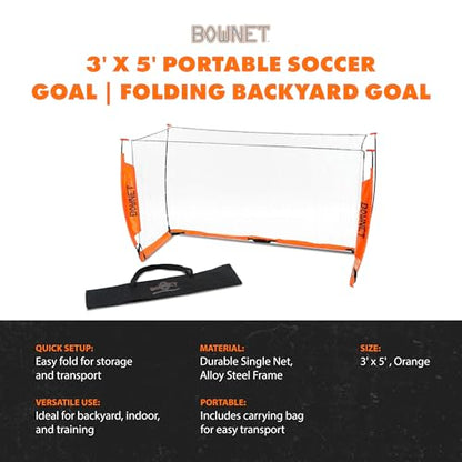 Bownet Portable Soccer Goal – Folding Pop Up Soccer Goal Net for Backyard Training & Practice, Durable Steel Frame, Easy Setup, Carry Bag Included - size: 3x5 Feet