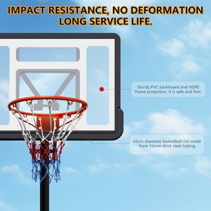 Portable Basketball Hoop, 7-10ft Height Adjustable Basketball Goal System for Youth Adults, Shatterproof Backboard & Crank Handle, Outdoor Basketball Hoop for Driveway