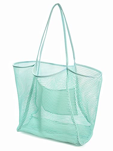 HOXIS Mesh Beach Tote Womens Shoulder Handbag - color: Ice Blue