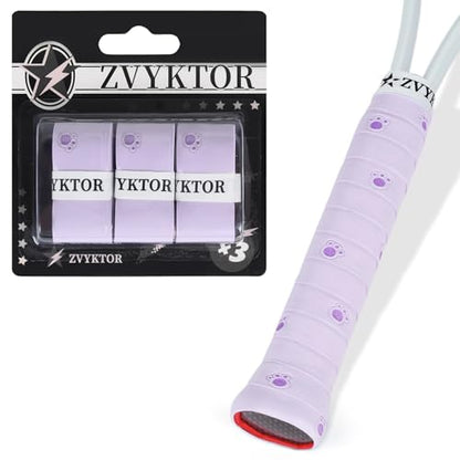 Tennis Racket Grip Tape, Ultra Thin Tacky Tennis Overgrip for Sweat Absorption & Control – Durable Anti-Slip Replacement Grip for Tennis, Badminton & Pickleball (3 Pack) - color: CAT PURPLE