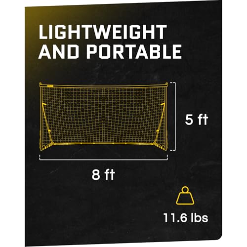 SKLZ Quickster Soccer Goal - Portable Goal for Backyard & Field - Durable Tension-Tite Frame & Heavy Gauge 2-Ply Net - Adjustable Click-Lock Poles, Metal Stakes - Carrying Case with Handle