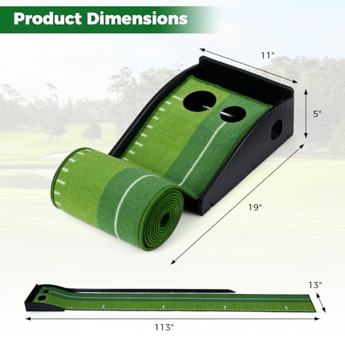 Tangkula Putting Green Indoor Golf Putting Mat with Auto Ball Return, 3 Putting Practice Balls, Alignment Markings, Non-Slip Base, Golf Training Aid for Home, Office & Outdoors