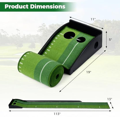 Tangkula Putting Green Indoor Golf Putting Mat with Auto Ball Return, 3 Putting Practice Balls, Alignment Markings, Non-Slip Base, Golf Training Aid for Home, Office & Outdoors