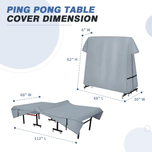 Ping Pong Table Cover Outdoor Waterproof, Dual Function Table Tennis Cover Fits Both Folding Tables and Flat Tables Indoor & Outside 68"L x 6"/30"W x 62"H, Grey - color: Grey