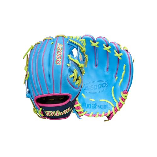 Wilson Spring 2026 A2000® Baseball Gloves - color: Sky Blue/Navy/Optic Yellow, size: Infield: 11.5"