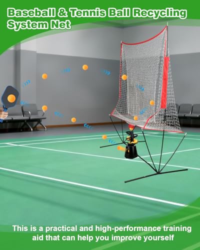 Portable Tennis & Pickleball Recovery System Net, 6 x 7ft Portable Polyester Mesh and Fiberglass Frame, Ball Recycling Net for Tennis Ball Machine, Collapsible Pickleball Trainer for Indoor/Outdoor