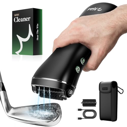 KELOB Electric Golf Club Cleaner Brush – 360° Auto-Rotating, 100ml Water Tank, 2000mAh Type-C Rechargeable, 2-Speed & 2 Brush Heads – High-Pressure Spray for Grooves, Ideal Golf Gift - color: Black