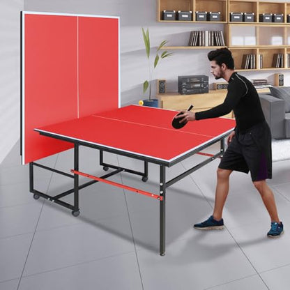 8FT Outdoor Ping Pong Table, Foldable & Portable Table Tennis Set with Net, 2 Paddles & 3 Balls, Game Table with Single Player Playback Mode