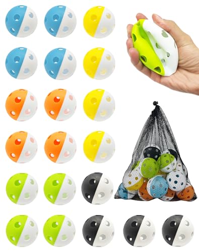 Tarutaru 20 Pack Plastic Practice Balls for Baseball & Softball - Soft Ball for Baseballs Hitting, Pitching, Batting Training, Lightweight Hollow Limited Flight Indoor & Outdoor Sport Diameter 2.83in - color: Half Color Mix