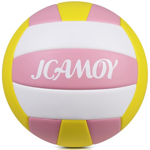 Volleyball Size 5 - Premium PU Leather, Ultra-Durable Soft to The Touch for Youth, Adults, Ideal for Indoor, Outdoor, Beach Sports Training - color: PINK WHITE YELLOW