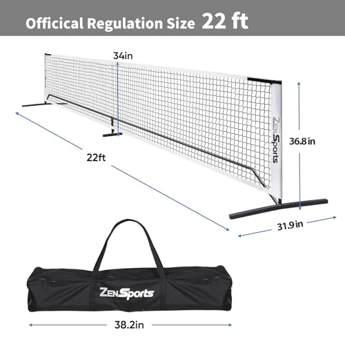 ZENY Portable Pickleball Net Set System with Metal Frame and 22FT Regulation Size Pickball Net with Carry Bag for Backyard, Driveways, Outdoor Game