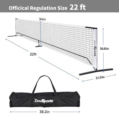 ZENY Portable Pickleball Net Set System with Metal Frame and 22FT Regulation Size Pickball Net with Carry Bag for Backyard, Driveways, Outdoor Game