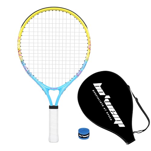 bo'weiqi 17"-25" Kids Tennis Racket for Aged 2-12 Lightweight Youth Tennis Racquet for Girls and Boys Outdoor/Indoor Sports with 1 Non-Slip Grip and 1 Shoulder Strap Bag Easy Carry - color: Blue Yellow, size: 17"