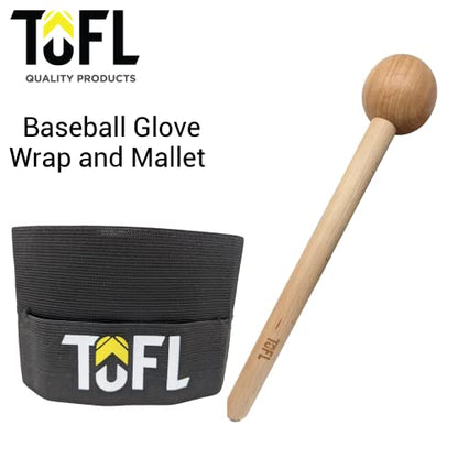 TOFL Baseball Glove Break-in Kit | Wooden Mallet and Elastic Wrap Band for Pocket Formation and Shaping | Hardwood Leather Softening Hammer with Adjustable Strap for Baseball Softball Training Use - color: Black+Mallet