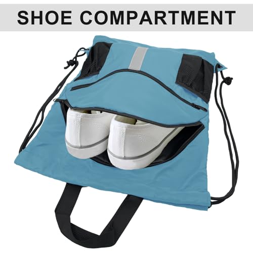 Drawstring Backpack with Shoes Bag Waterproof String Beach Bag for Sports Gym Swim(Blue) - color: Blue