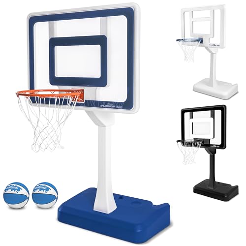 GoSports Splash Hoop Elite - Adjustable Height or Fixed Post - Pool Hoop Basketball Game with Water Weighted Base, Regulation Steel Rim and 2 Pool Basketballs - color: Elite Adjustable - Blue