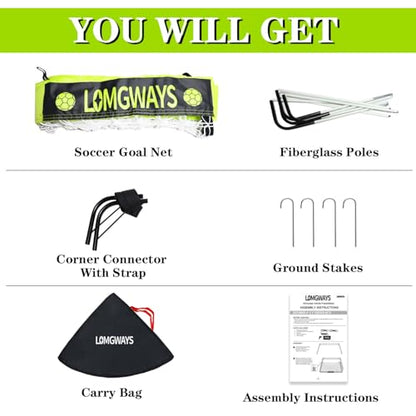 LOMGWAYS Soccer Goal – Foldable Frame Net for Kids + Youth – Indoor + Outdoor Soccer Goal with Carry Bag – Easy Set up – Multiple Sizes for Practice & Games - size: 4x3FT