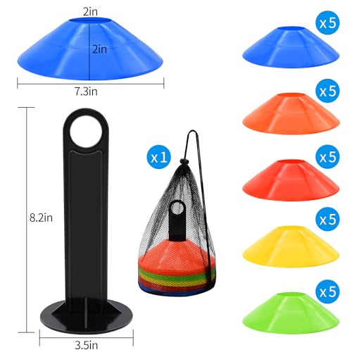 25/50/100pcs Disc Cones, Agility Soccer Cones with Carry Bag and Holder, Soccer Cones for Sports Training, Football, Soccer, Basketball, Coaching, Practice Equipment, 5 Color - color: D-25 Pack