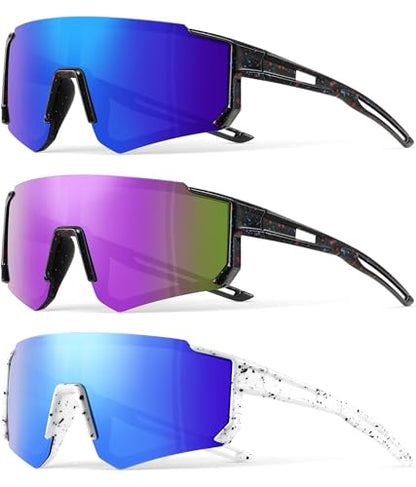 3PACK Kids Sunglasses Youth Baseball Sunglasses for Boys Girls Age 4-12,Softball Sports Cycling Goggles UV Protection - color: A12-deep Blue+purple+blue