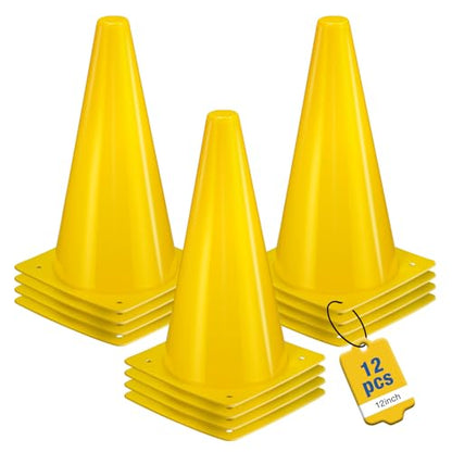 12 Inch Durable Cones,12pcs Versatile Plastic Traffic Cones and Soccer Cones for Sports Training,Agility Drills,Parking Safety,Basketball Training,Football Training. - color: yellow
