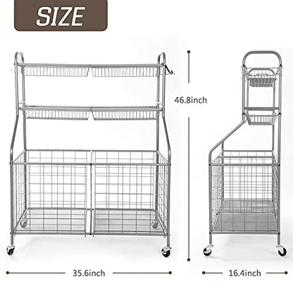 Ball Organizer for Garage, Steel Sport Equipment Organizer with Baseball Bat Holder and Hooks, Easy Assembly Storage for Balls, Kids' Toys, and Workout Gear in Basement, Home Gym, Outdoor