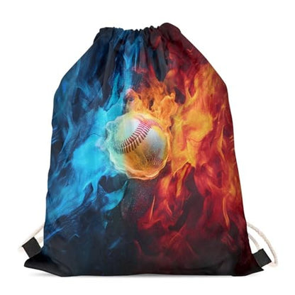 Mumeson Lightweight Crossbody Bag Basketball Bag Backpack Gym Sackpack Shoulder Bag Tote Bag, Fire Baseball Print - color: Fire Baseball Print
