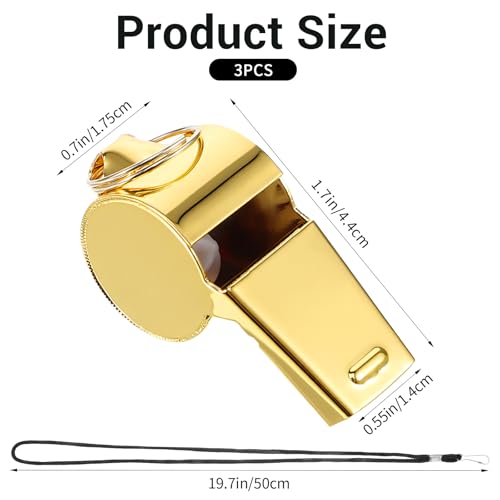 3 PCS Metal Whistle, Stainless Steel Coach Whistle Basketball Whistles with Lanyard for Teachers, Loud Sound Referee Whistles for Emergency, Sports, Soccer, Basketball (Black, Gold, Silver)