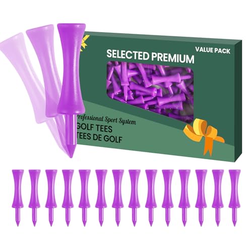 FINGER TEN Golf Castle Tees Plastic 2 1/4 Inch with Stopper for Consistent Height Value 50 Pack, Short Durable Tee for Par 3 Holes in Orange Purple Pink for Men Women - color: Purple